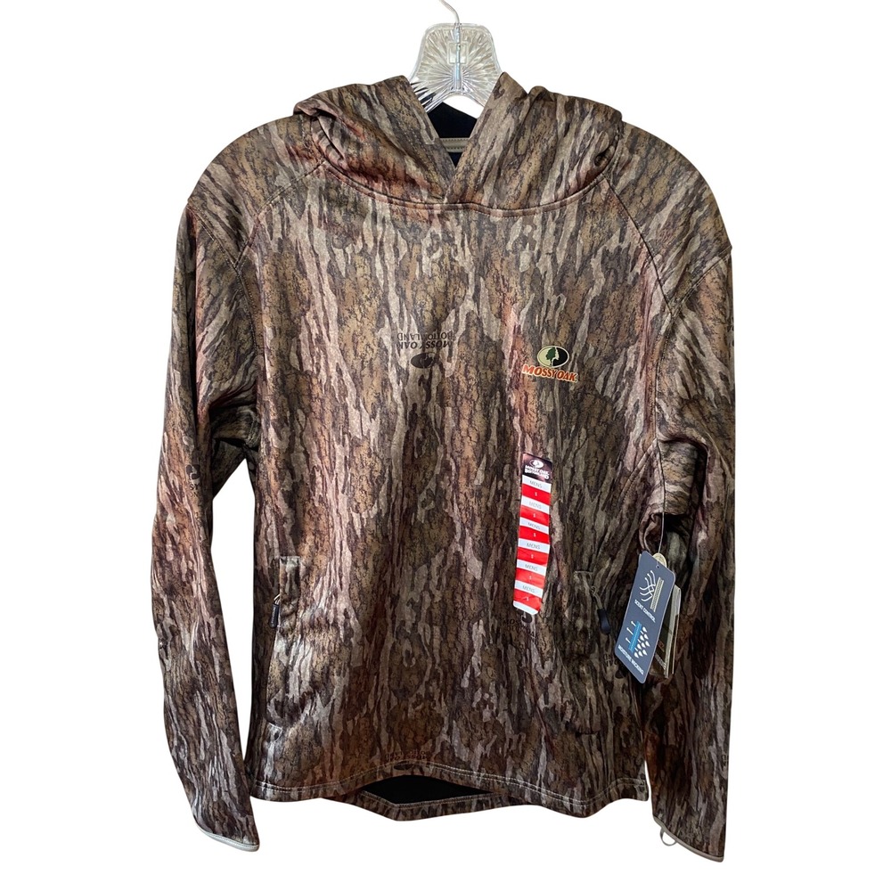 Mossy Oak Mens Bandit Tech Hoodie Bottomland Camo Performance Pullover S NEW